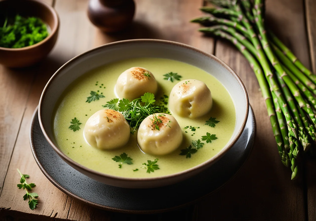 Asparagus Soup with Dumplings