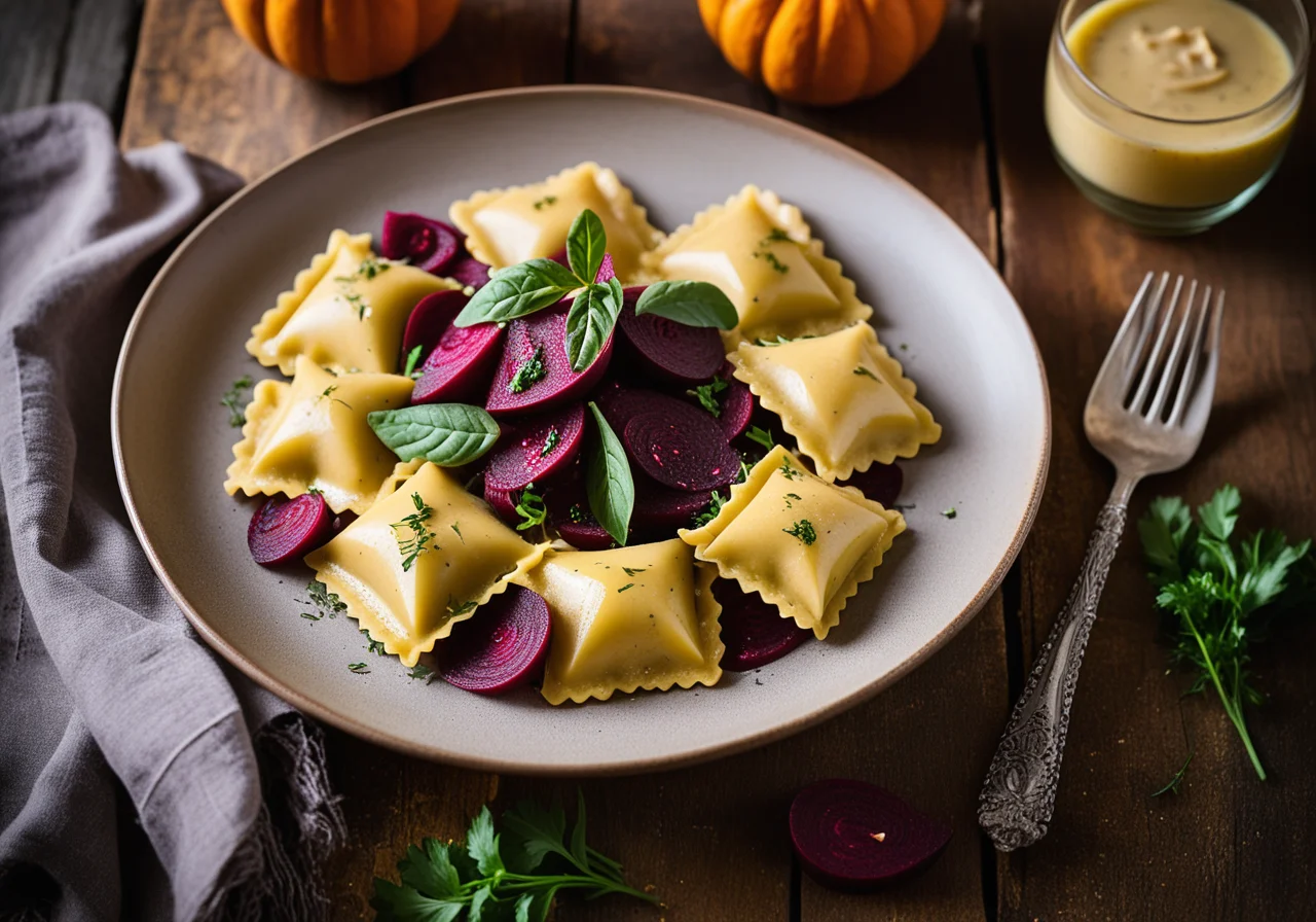 Ravioli Salad with Beetroot, Pumpkin and Pear