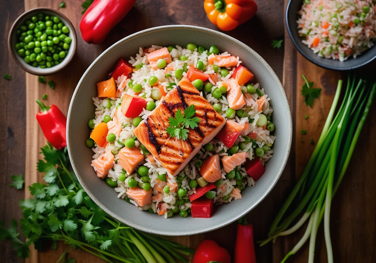 Vegetable Rice Salad with Salmon