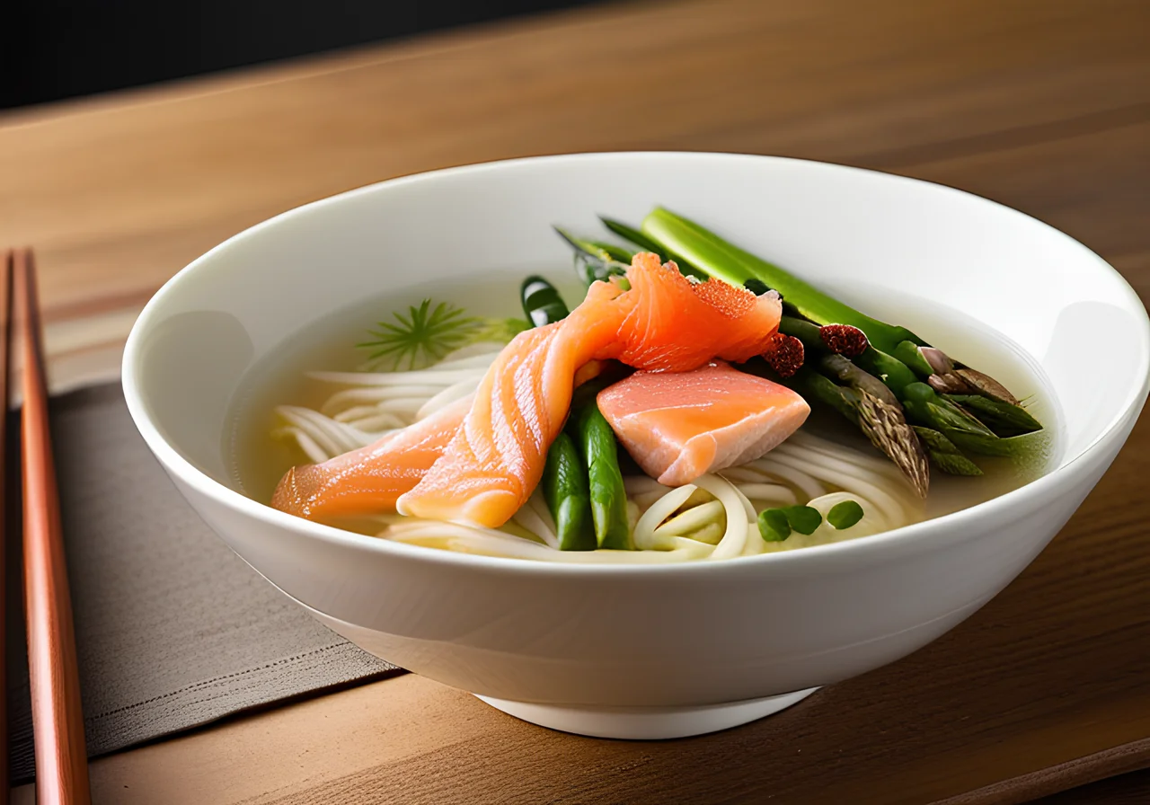 Broth with Noodles and Green Asparagus