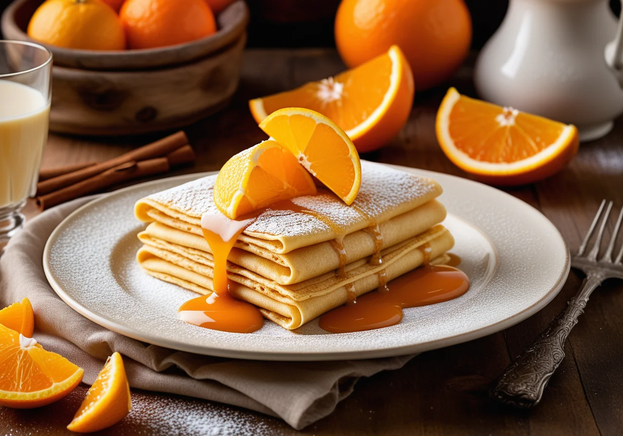 Crêpes with Orange Liqueur Cream and Orange Fillets