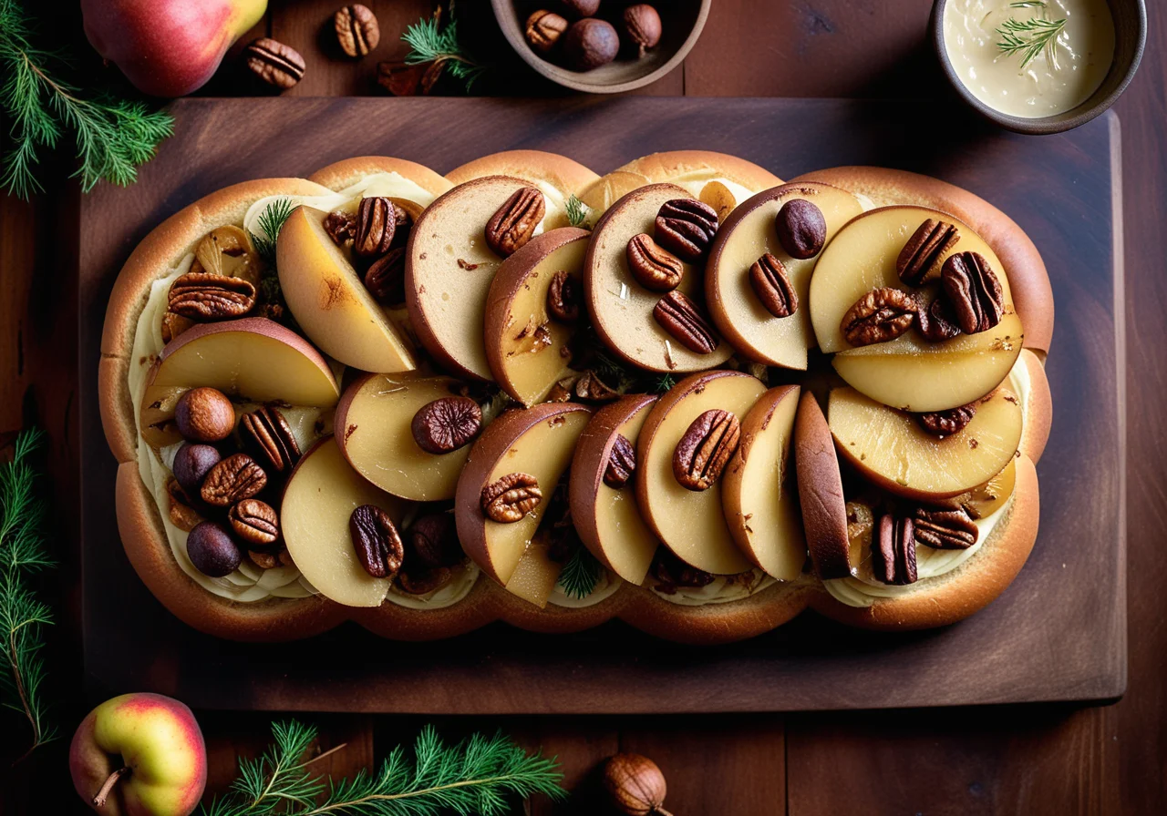 Flame Bread with Goose Breast, Chestnuts, Cabbage and Pear