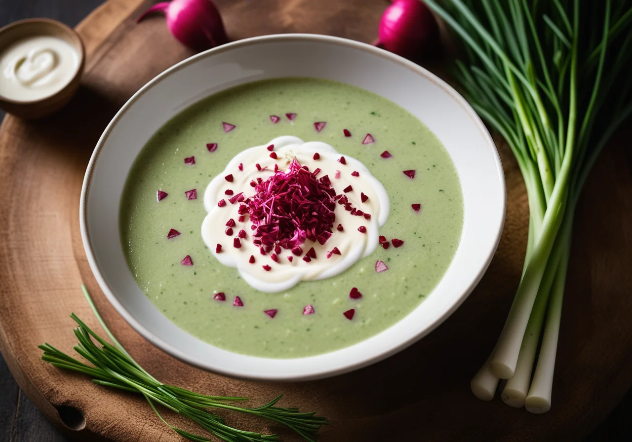 Wild Garlic Cream Soup with Radishes