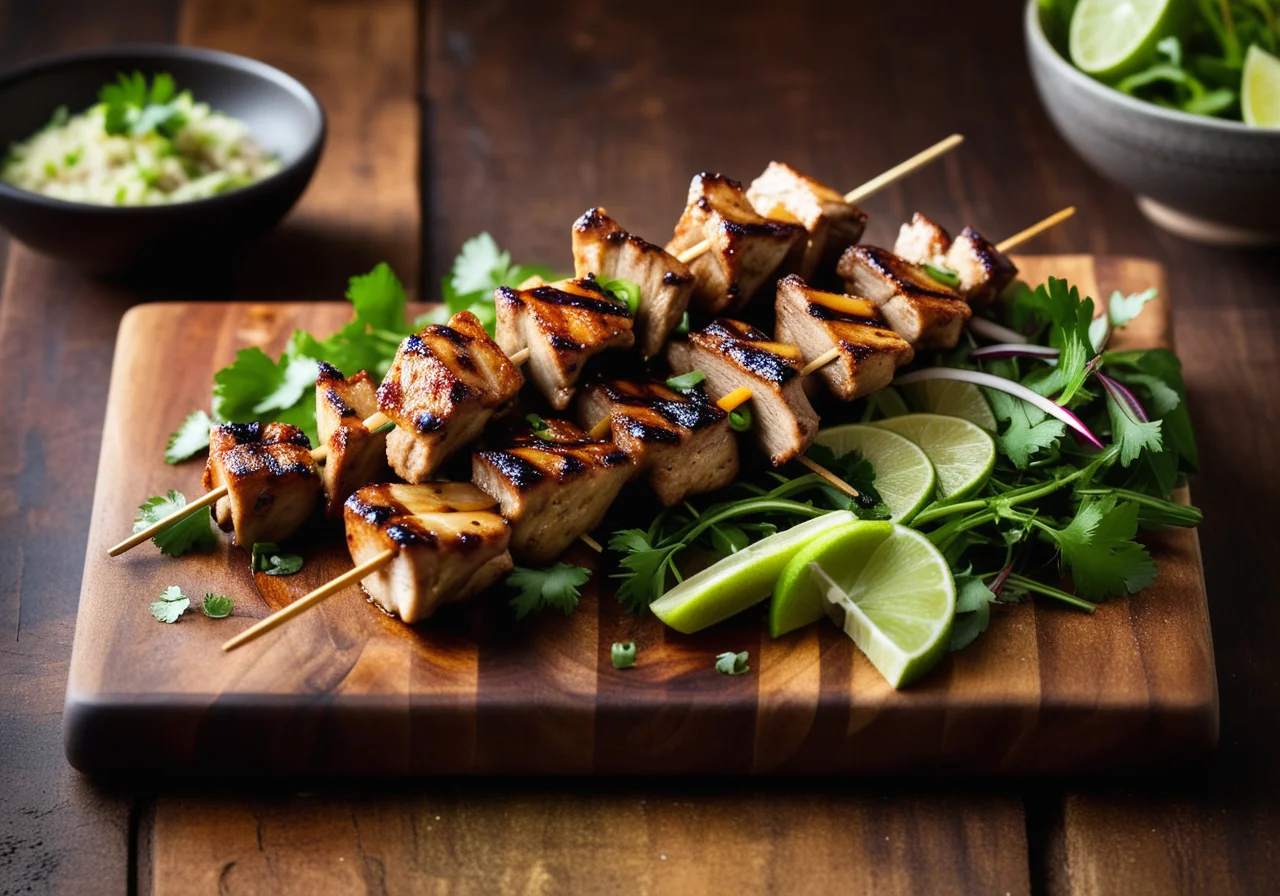 Lemongrass Chicken Skewers with Salad