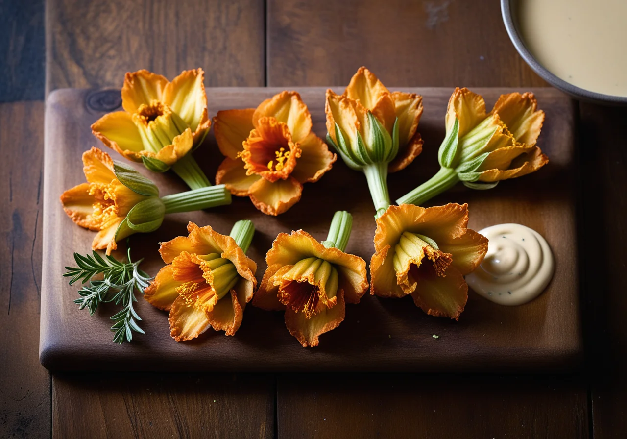 Deep-Fried Zucchini Blossoms with Vegetable Filling