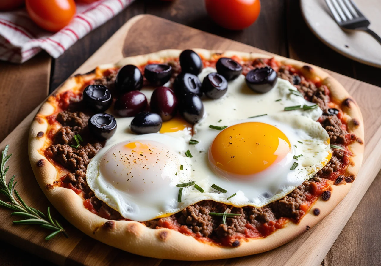 Ground Beef Pizza with Fried Egg