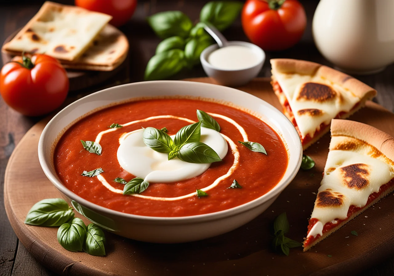 Vegetarian Pizza Soup with Soy Meatballs