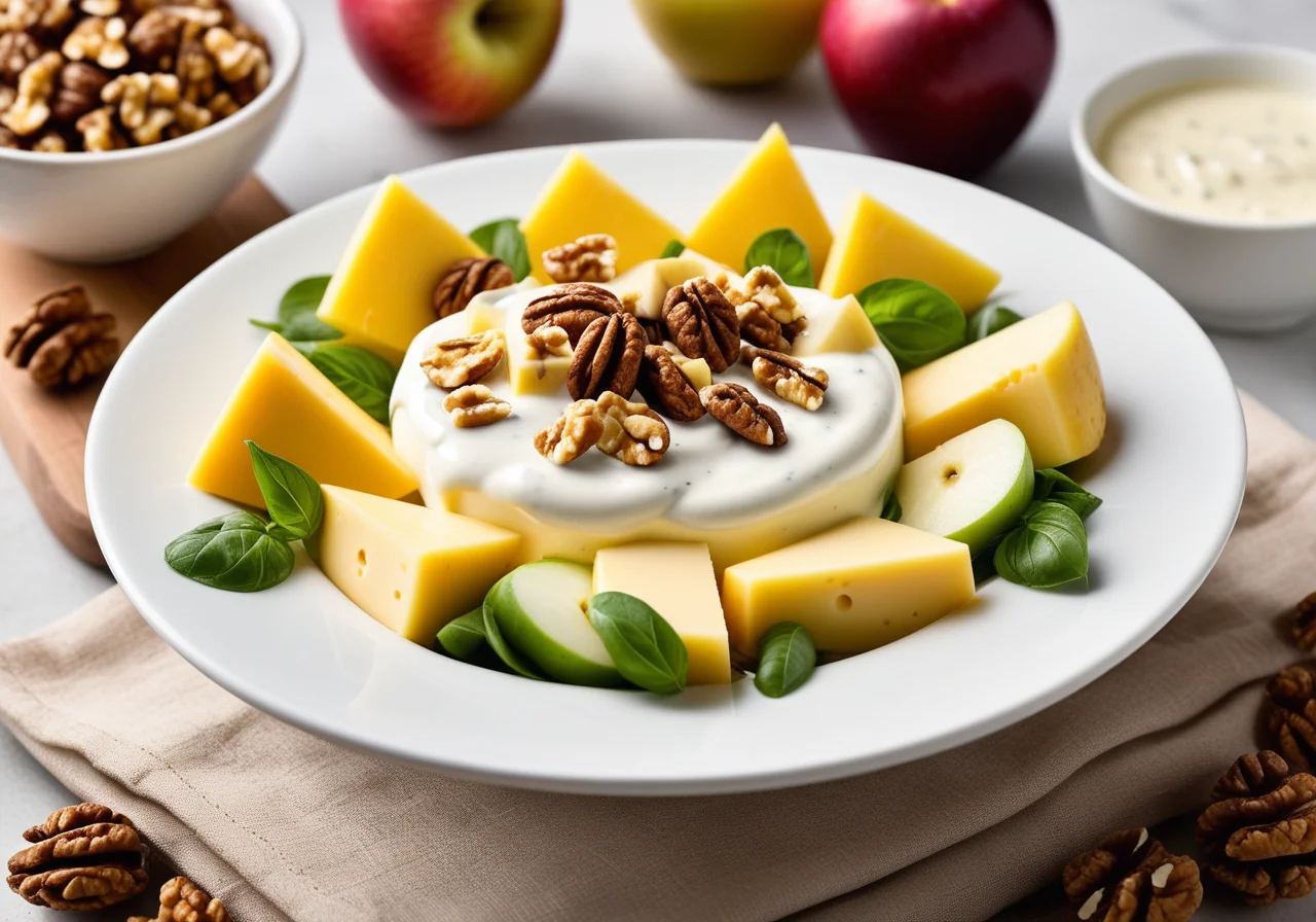 Cheese Salad with Pineapple, Apples and Nuts