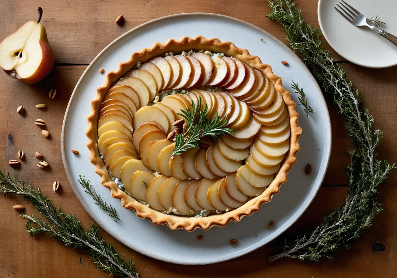 Pear Blue Cheese Tart with Pine Nuts