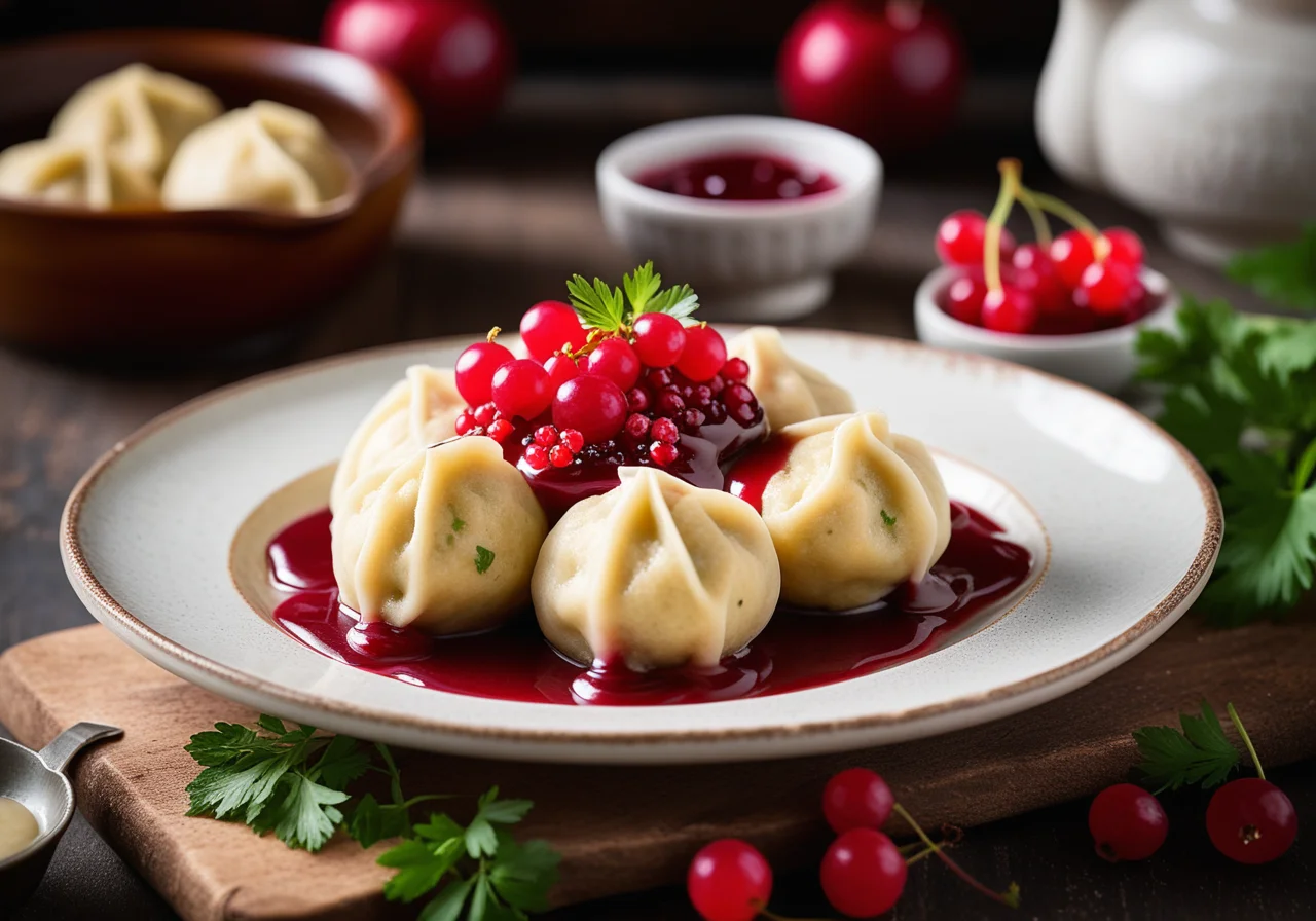 Safran-Quarknocken and Currant Compote