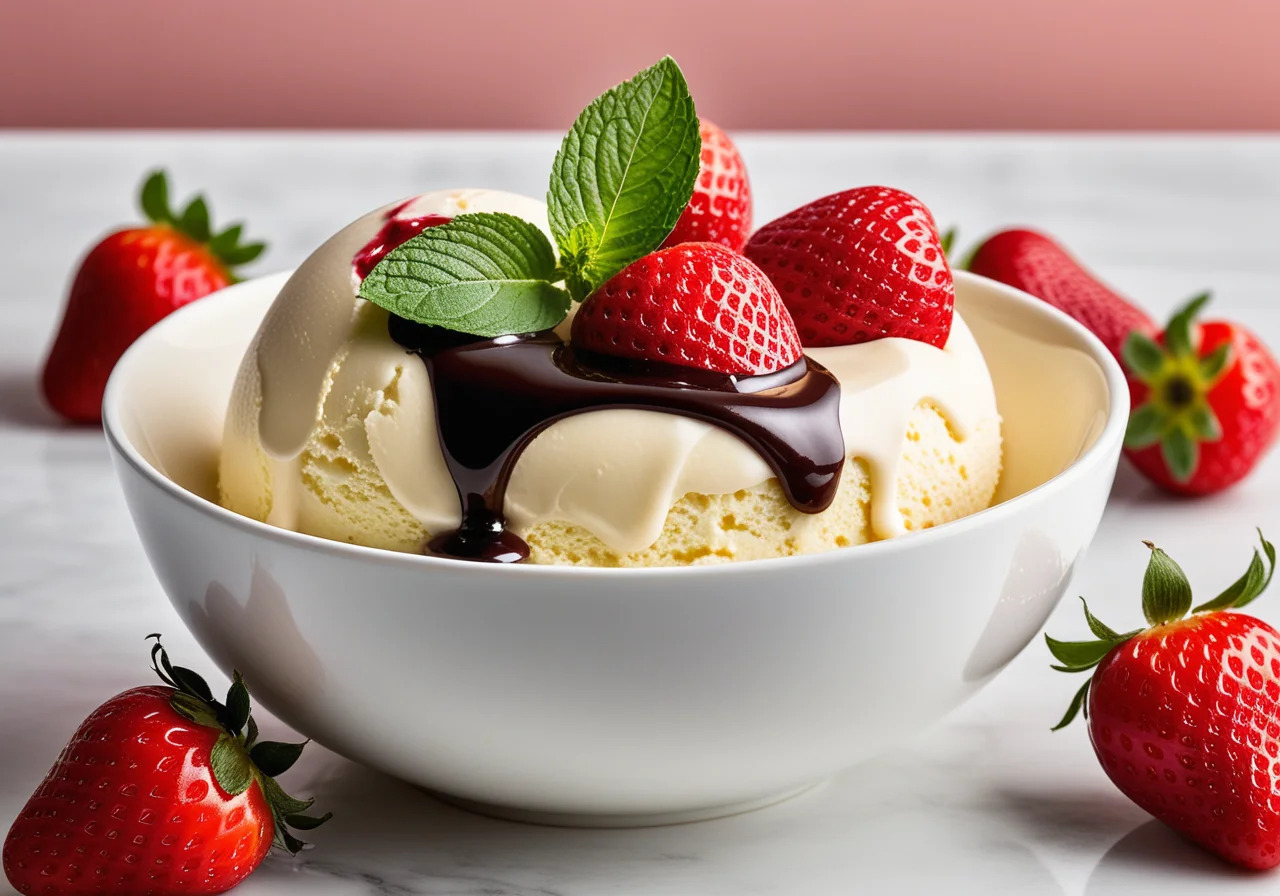Vanilla ice cream with berries