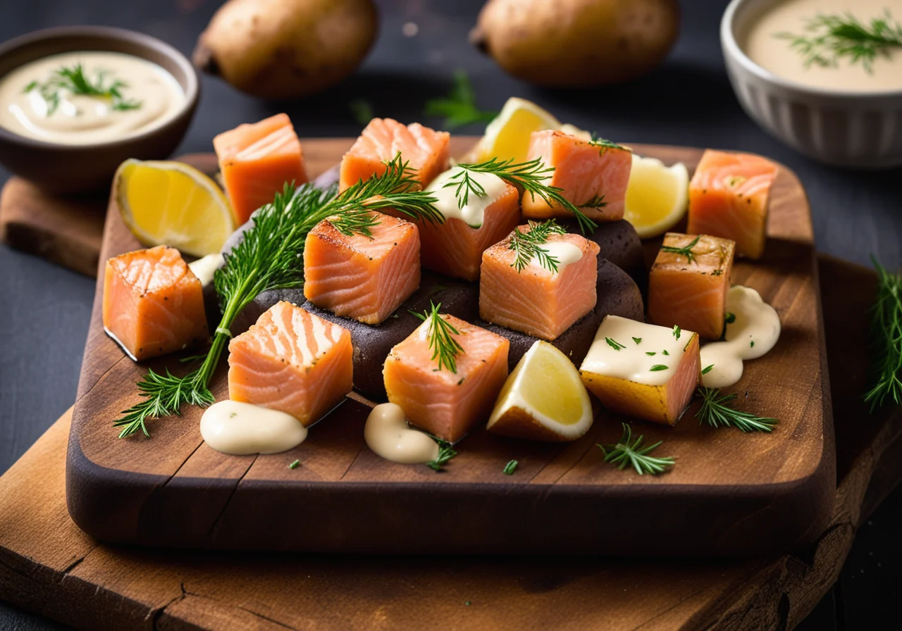 Salmon Potato Cubes with Horseradish Cream