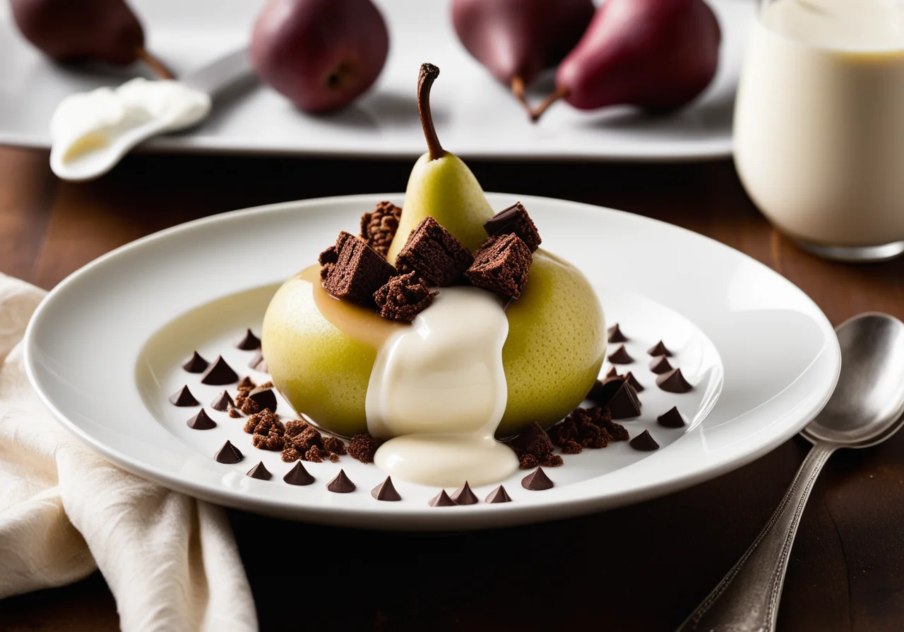 Poached Pears with Yogurt Sauce