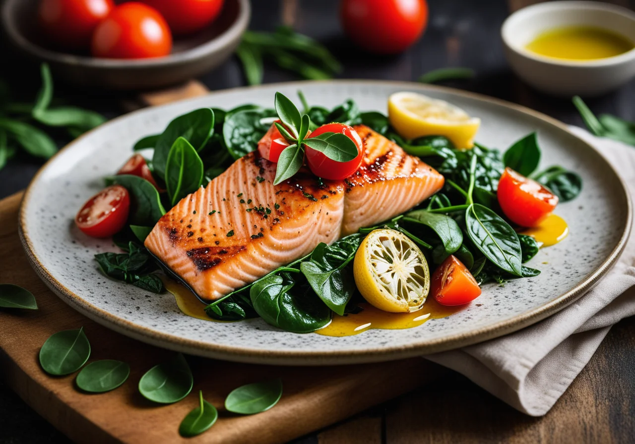 Salmon on Spinach with Tomatoes