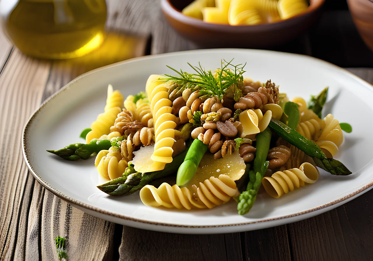 Pasta with Green Asparagus, Zucchini and Beans