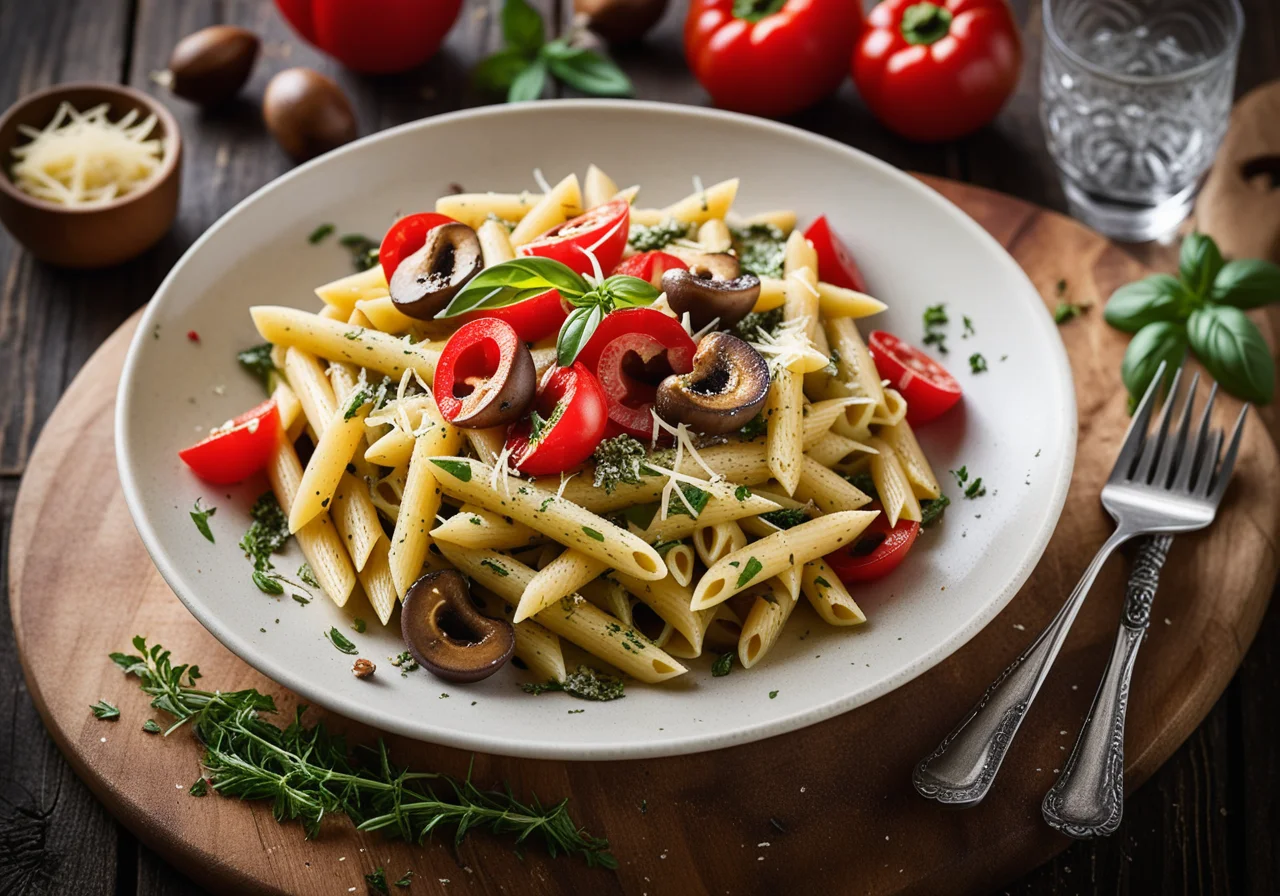 Penne with Vegetables and Red Pesto