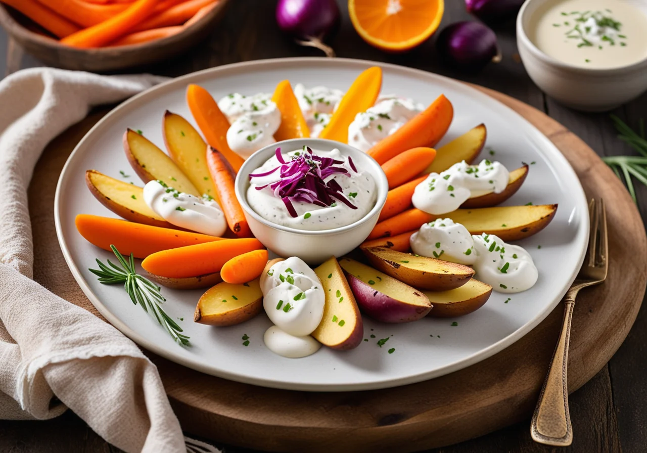 Gekochte Kartoffeln mit Quark und Karotten-Porree-Gemüse