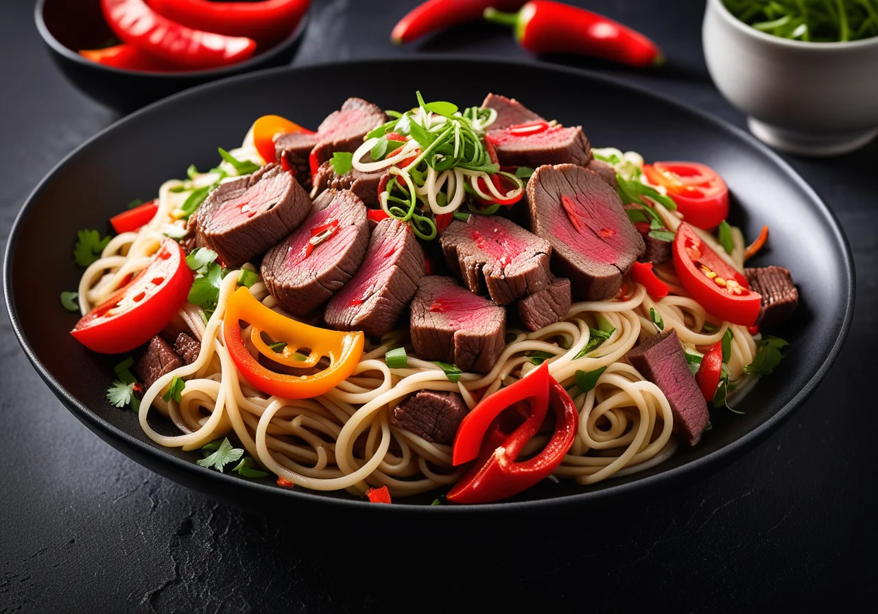Noodles with Beef Fillet and Vegetables
