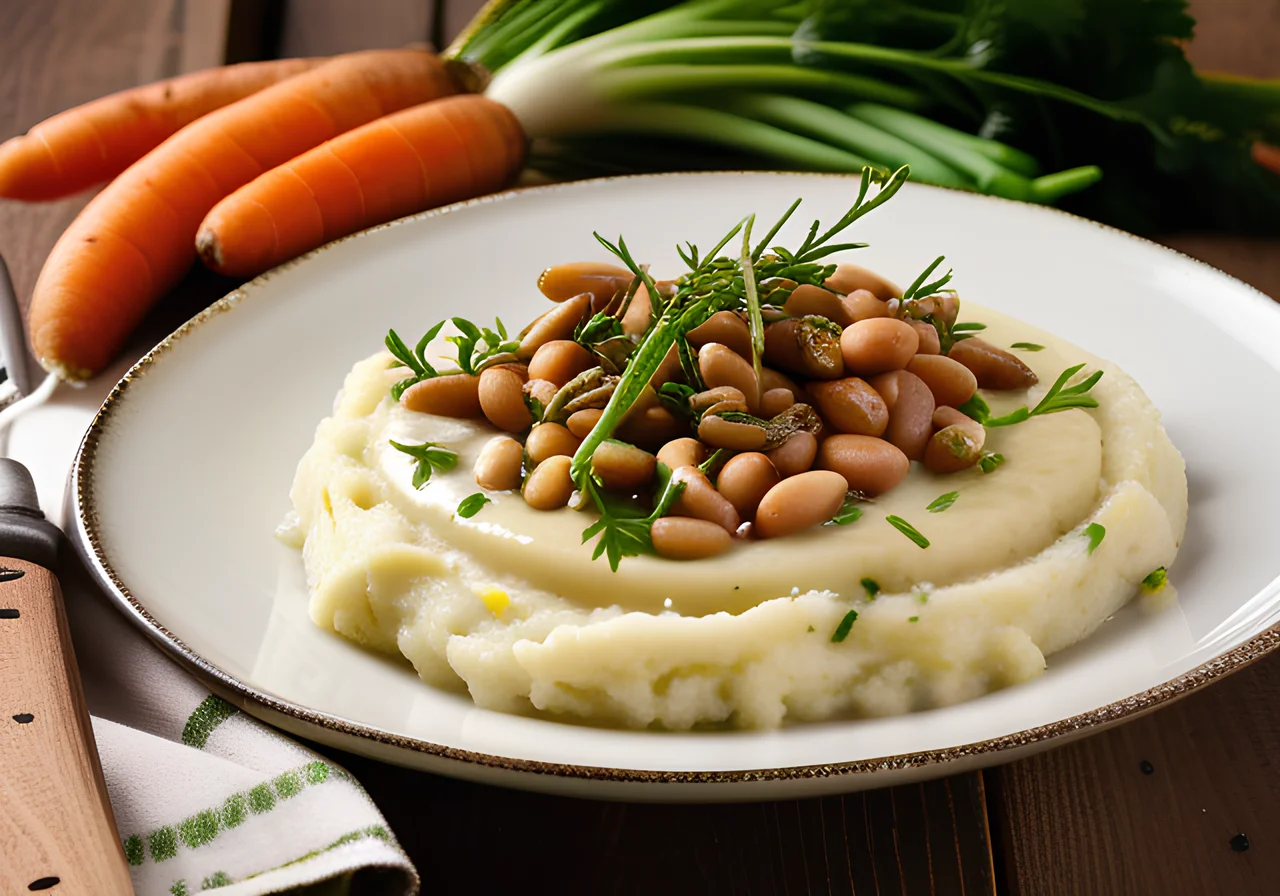 Mashed Potatoes with Bean and Leek Vegetables
