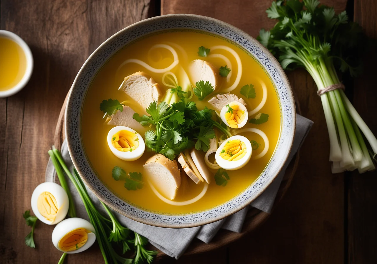 Chicken Soup with Egg and Herbs