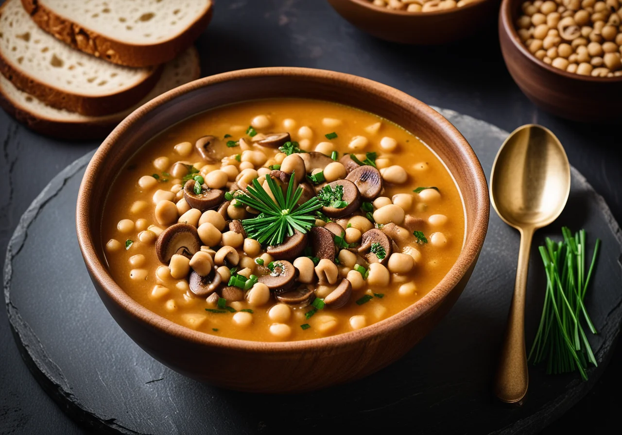 Bean-Chickpea Soup with Barley and Mushrooms