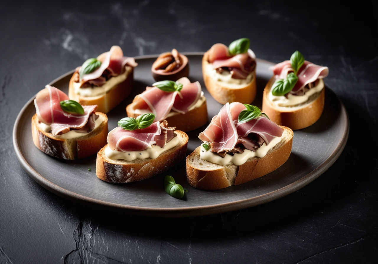 Crostini with Mushrooms and Italian Ham