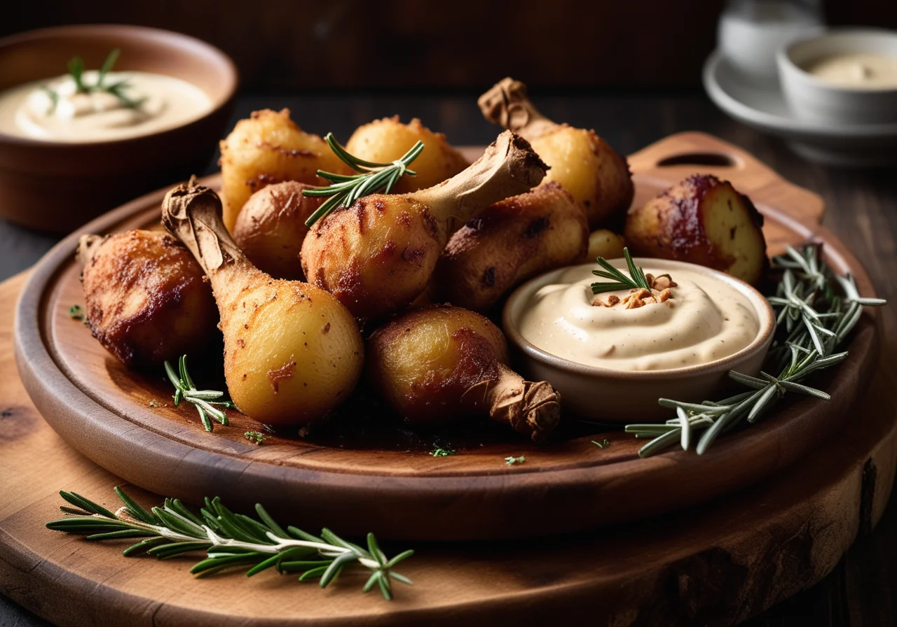 Crispy Perlhuhn Drumsticks with Rosemary Potatoes