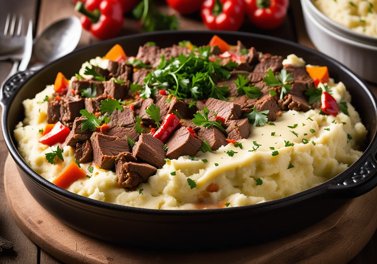 Baked Beef and Vegetable Mix with Mashed Potatoes
