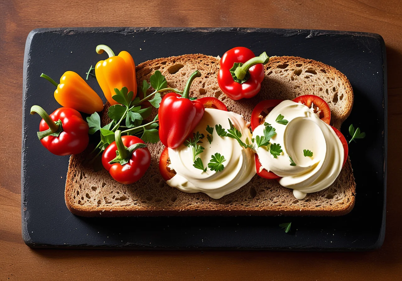 Whole Grain Toast with Cheese and Bell Pepper