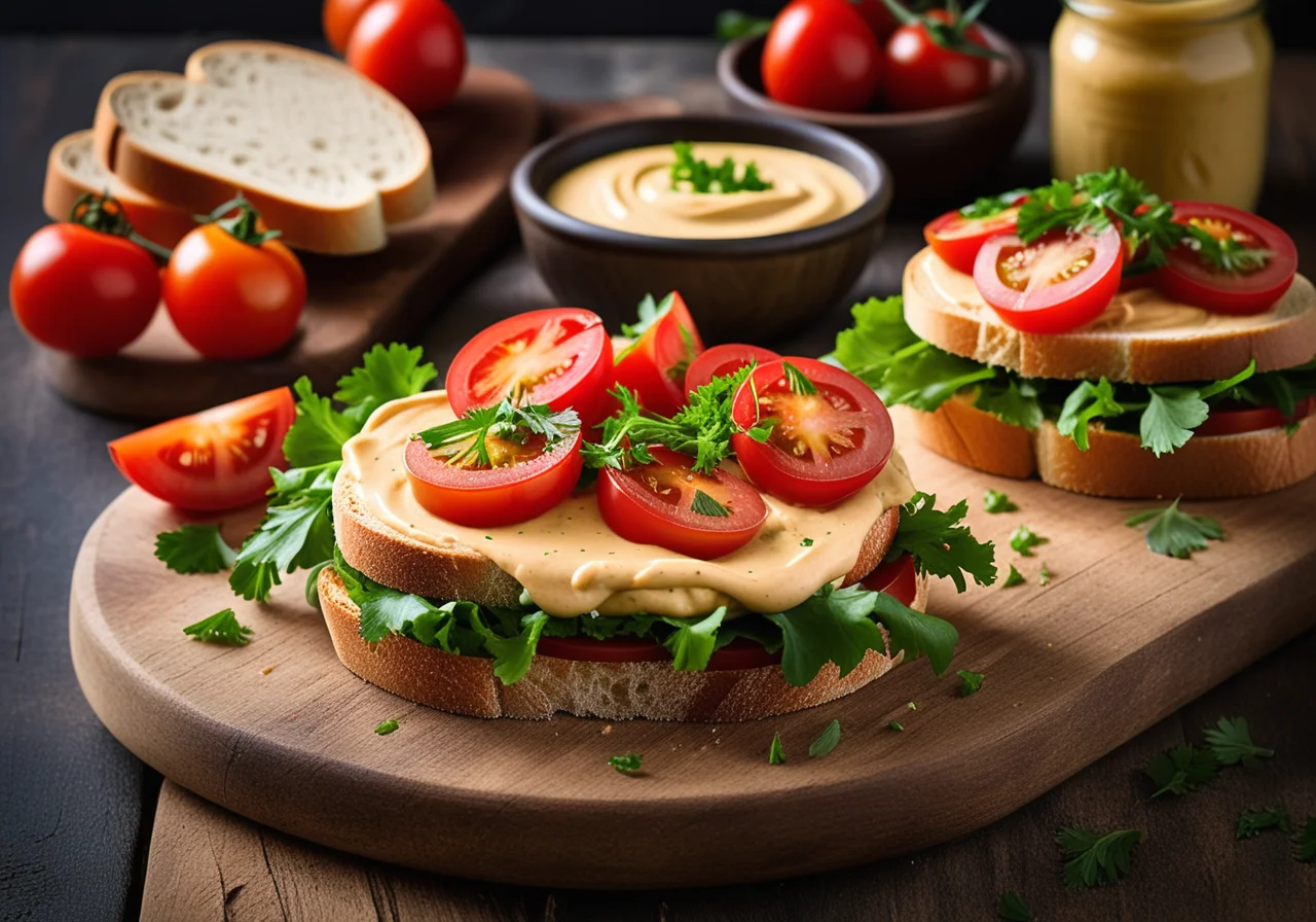 Hummus Sandwich with Lettuce Leaves