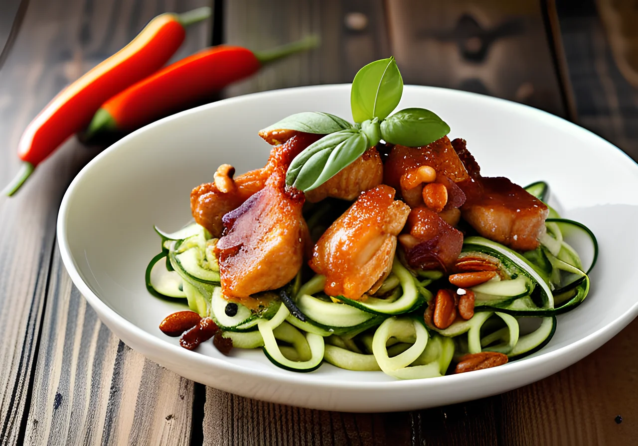 Zoodles with Paprika-Chili Sauce and Chicken