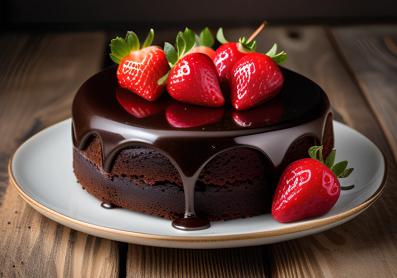 Chocolate Cake with Strawberries