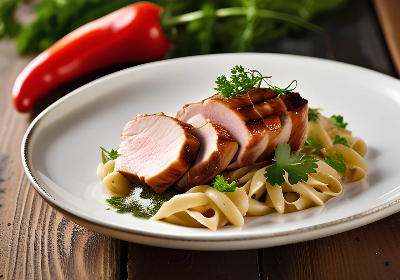 Pork Fillet with Pasta and Pepper Sauce
