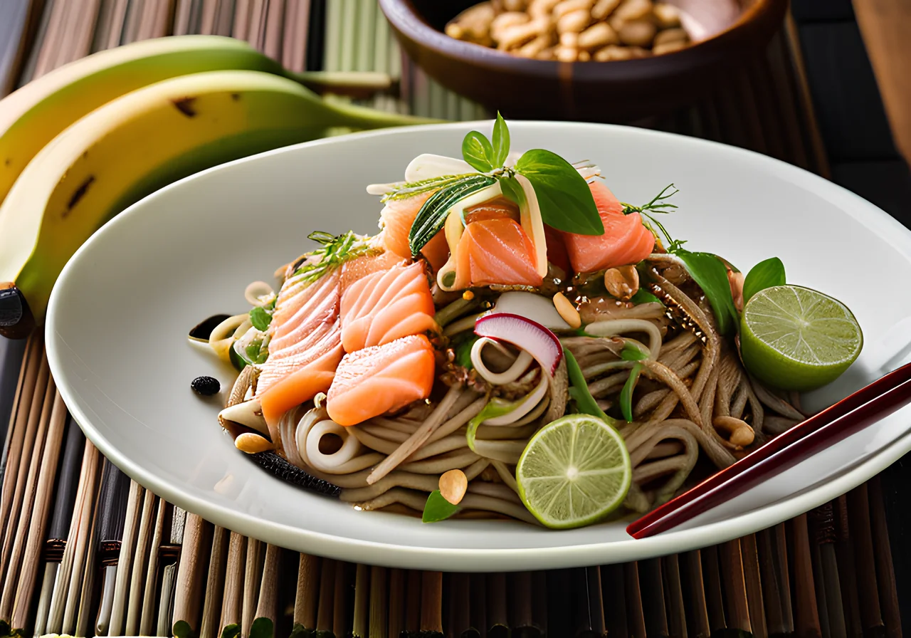 Asian-Style Noodle Salad with Smoked Salmon and Peanuts