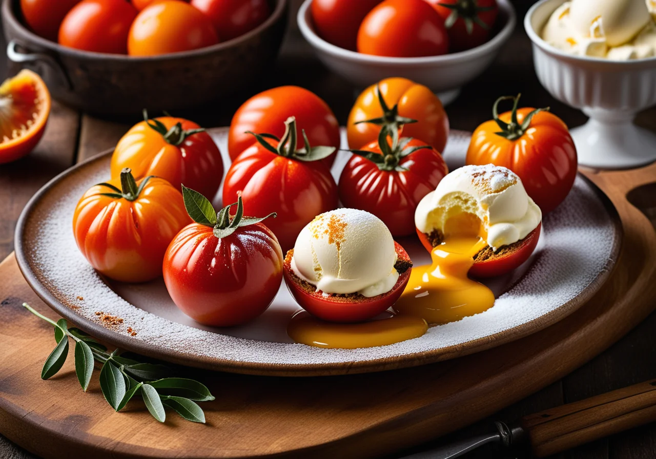 Sweet Stuffed Tomatoes with Vanilla Ice Cream
