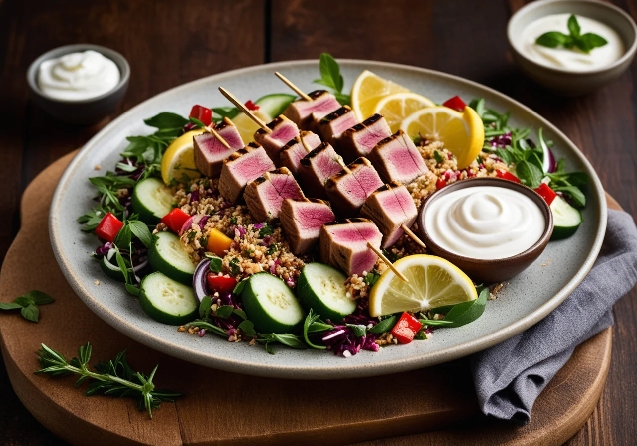 Tuna Skewers with Grain Salad