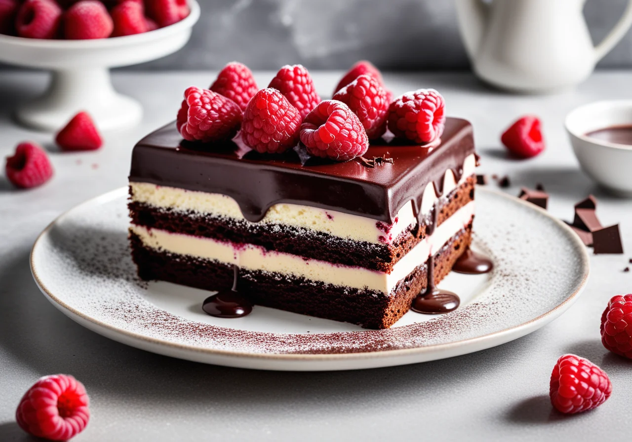 Chocolate Raspberry Cake with Powdered Sugar