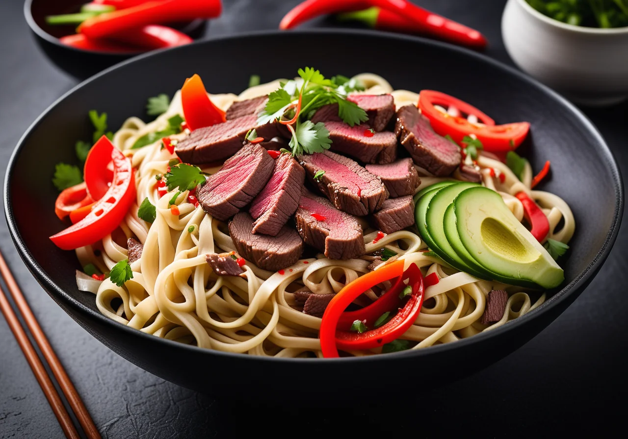 Asian Egg Noodles with Beef Strips