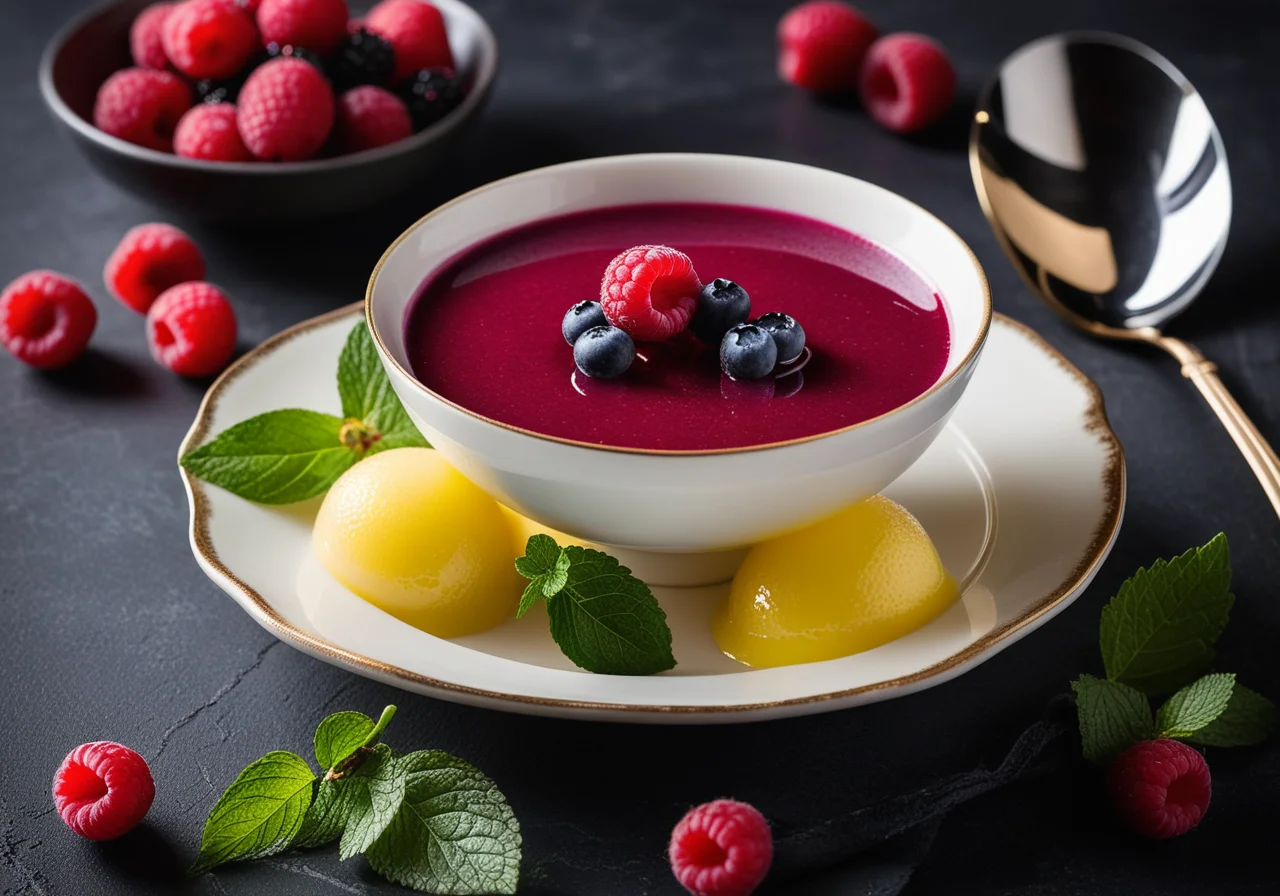 Lemon Sorbet with Berry Soup
