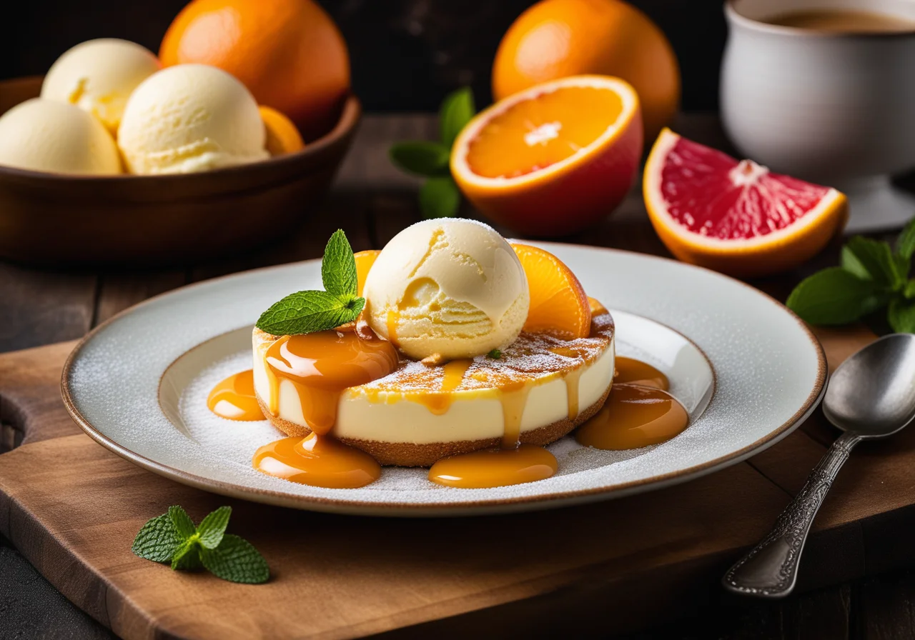 Citrus Fruit Gratin with Vanilla Ice Cream