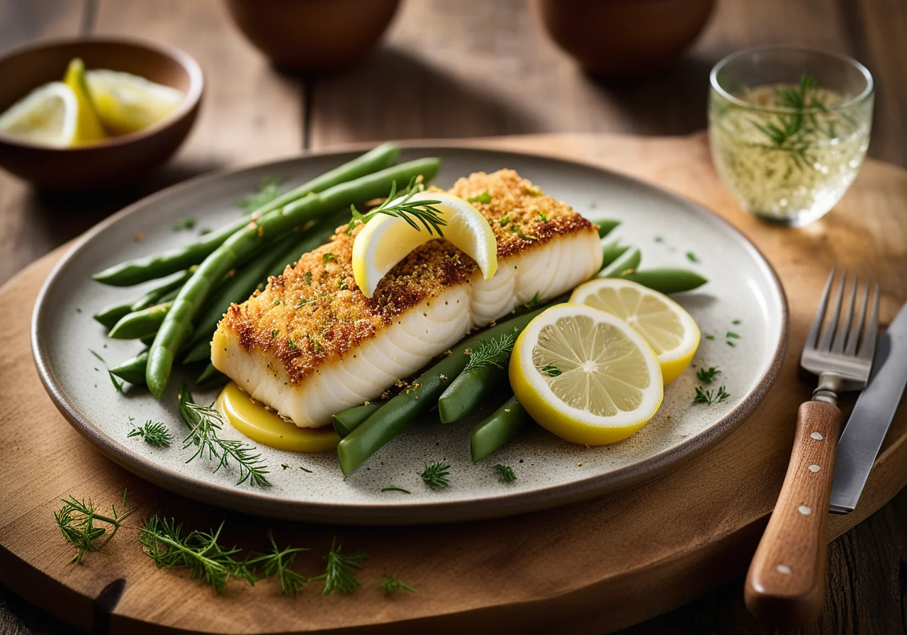 Cod with Herb Crust and Green Beans