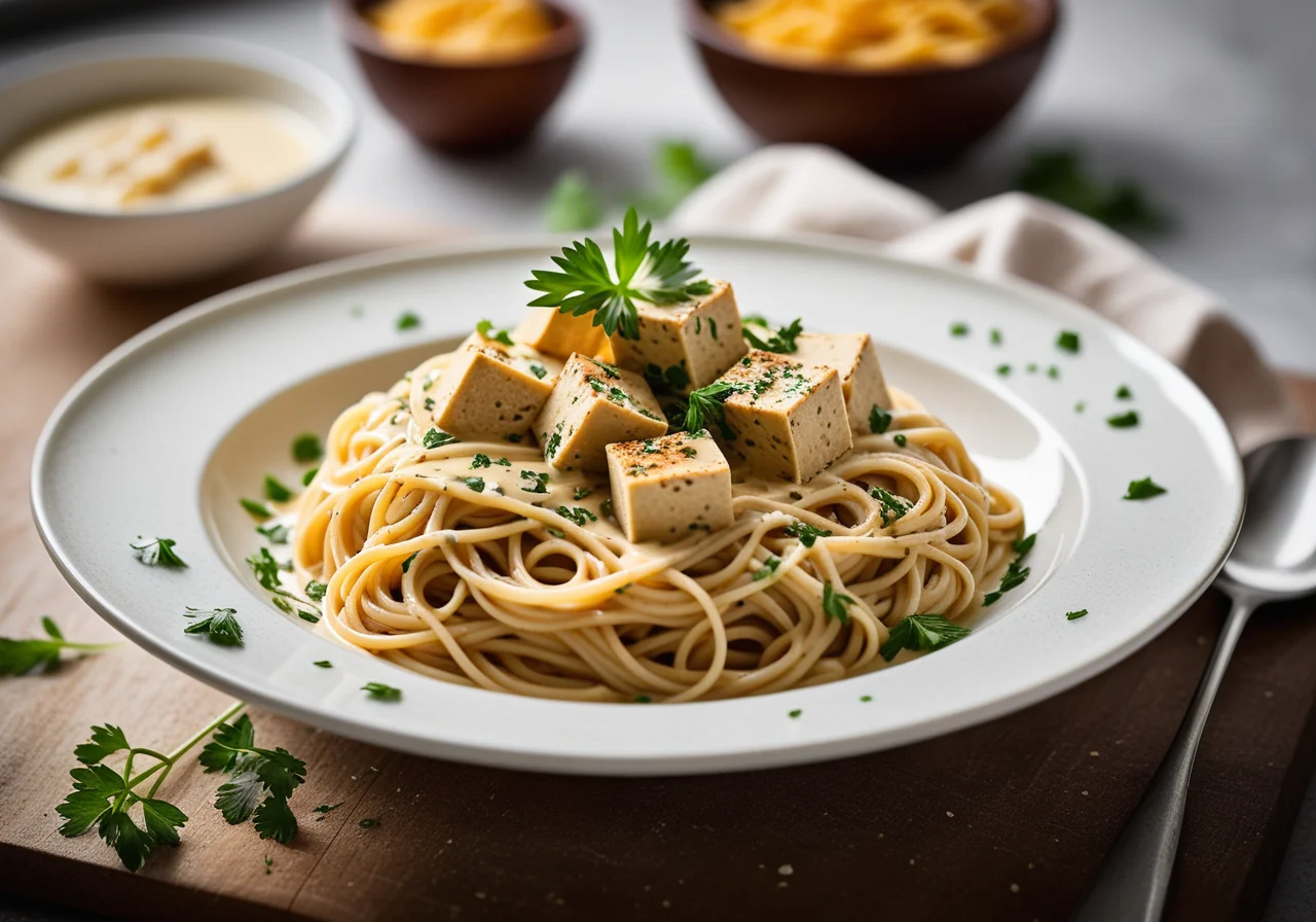 Spaghetti with Herb Soy Cream