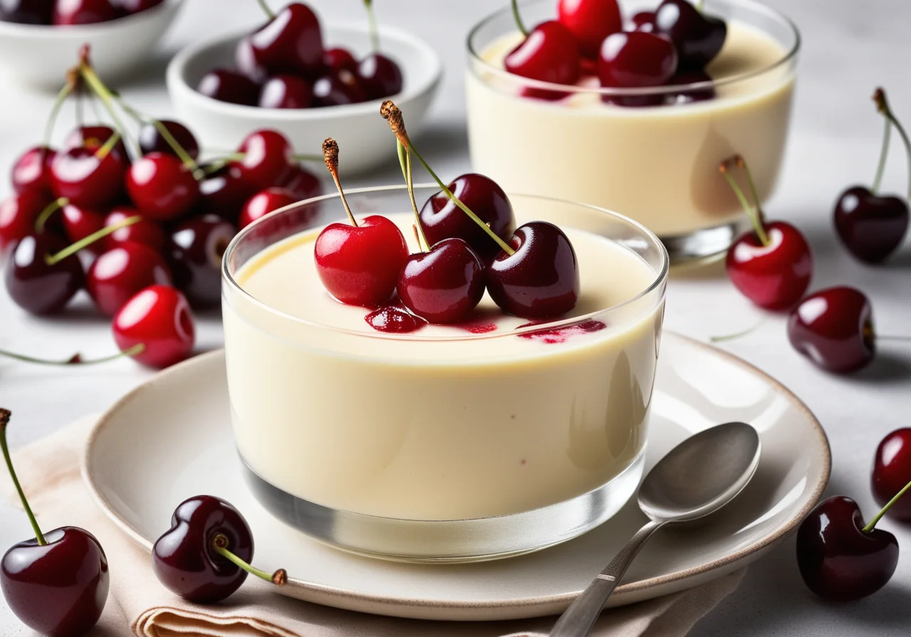 Vanilla Pudding with Cherries