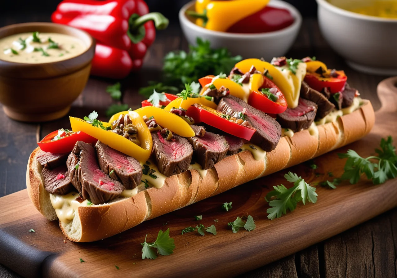 Baguette with Bell Pepper and Beef Strips