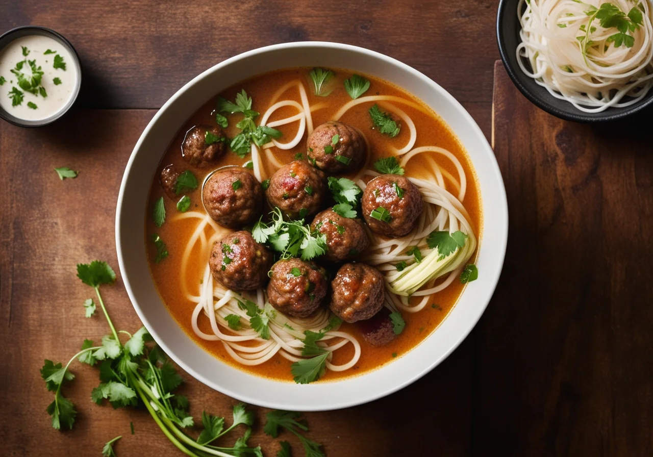 Vegetable Soup with Noodles and Meatballs