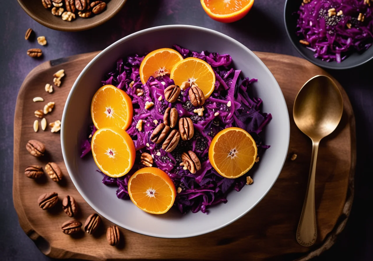 Red Cabbage Walnut Salad with Poppy Seeds and Raisins