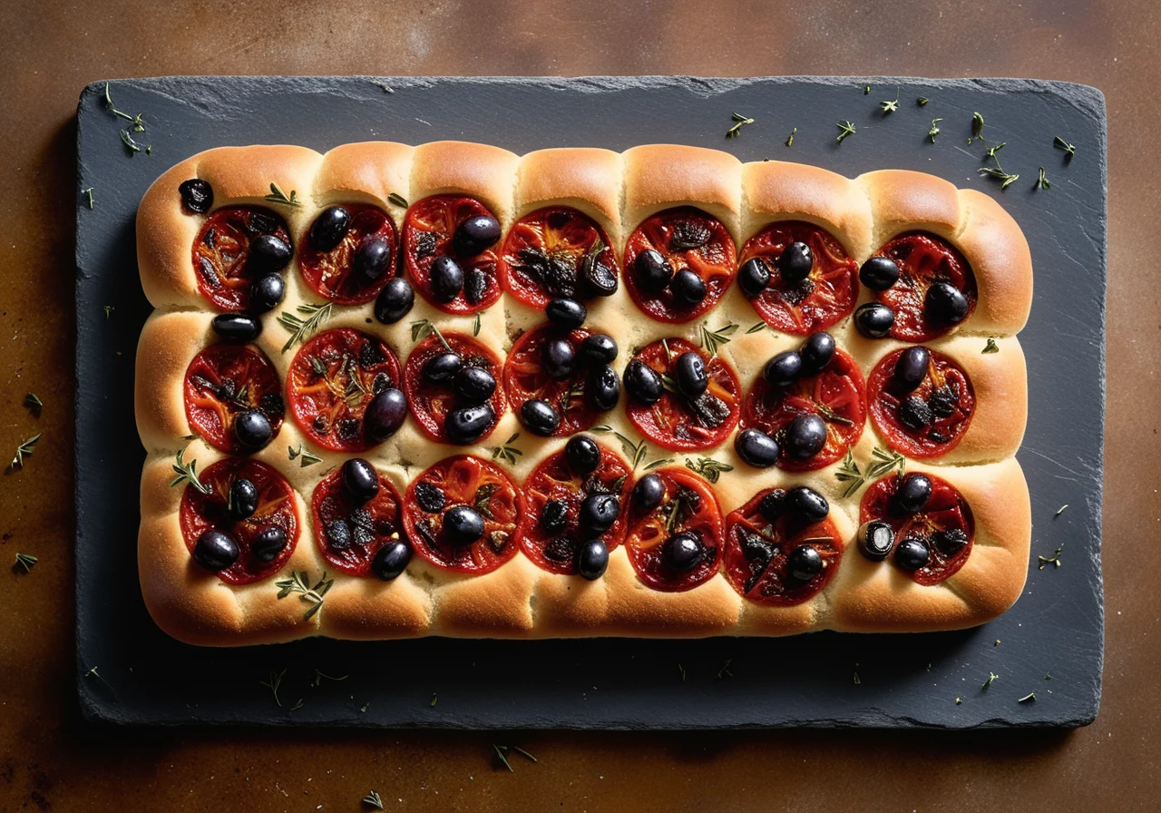 Spicy Focaccia with Olives and Sun-Dried Tomatoes