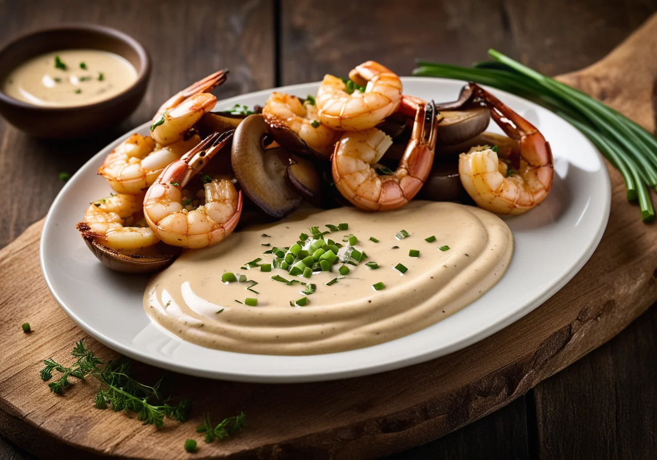 Baked Shrimp with Mustard and Mushroom Dip