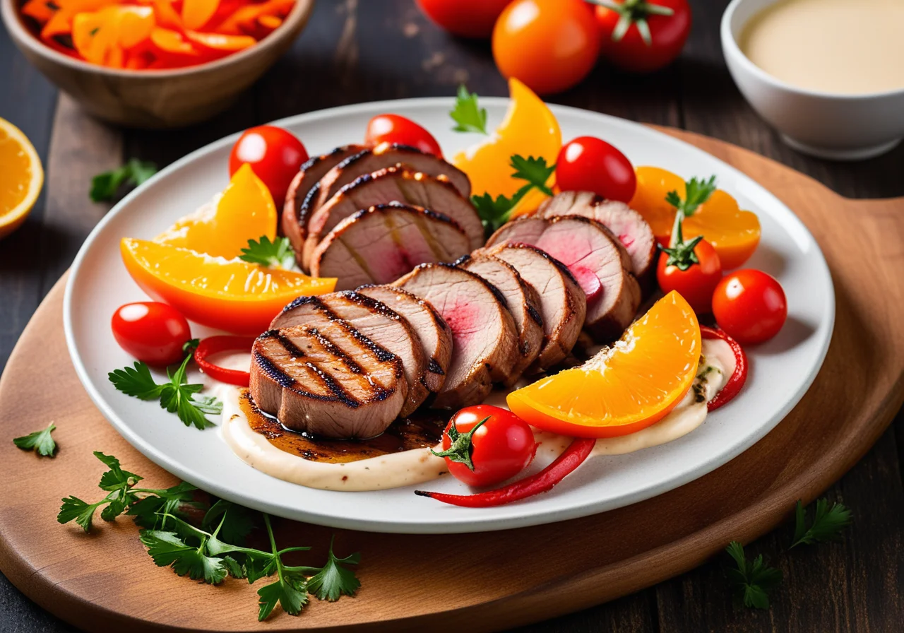 Grilled Pork Medallions with Vegetables and Oranges