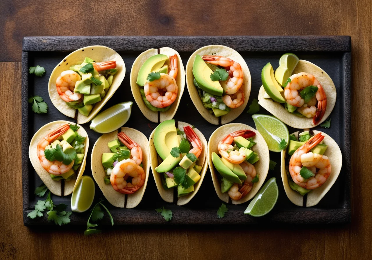 Shrimp Tacos with Green Salsa and Pico de Gallo